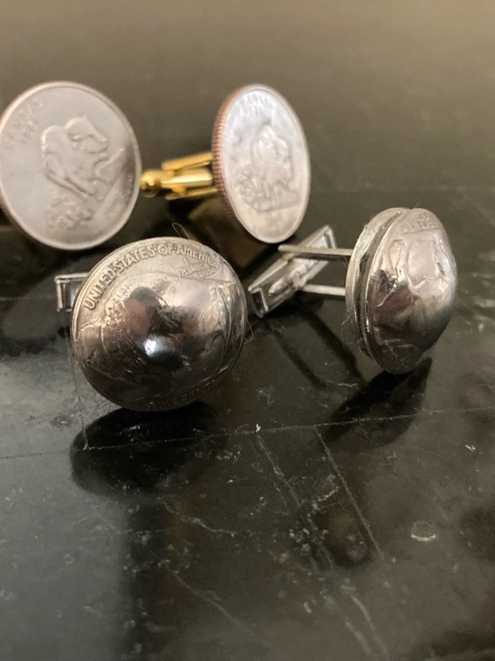American Buffalo Coin Cufflinks Set Buffalo Nickel & 2005 Kansas Quarter Pairs